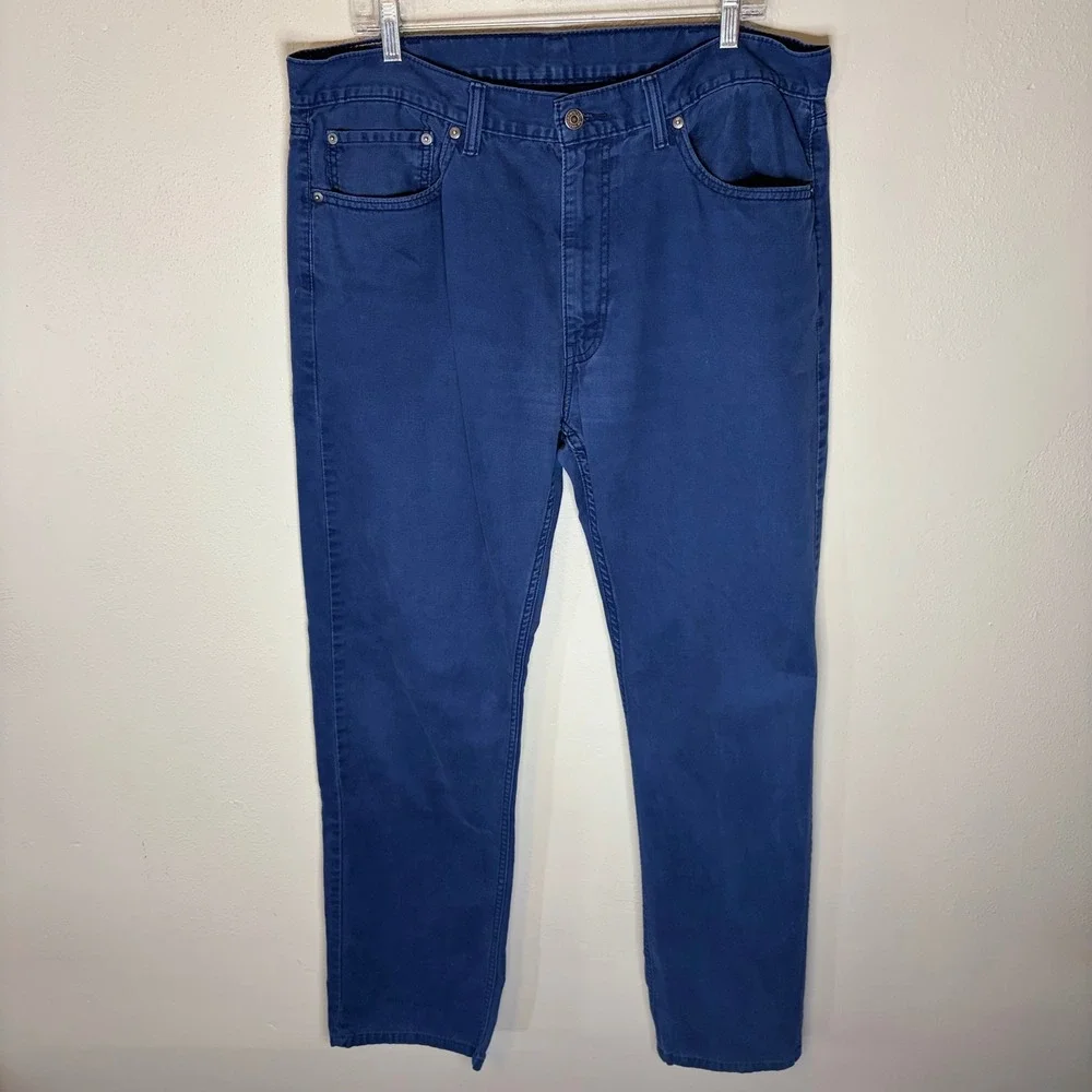 Levis 505 Regular Fit Mens 38x34 Blue Twill Pants Chinos Straight Leg 5 Pocket